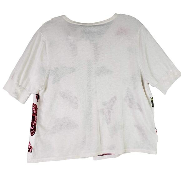 Talbots Sweater Cardigan Silk Butterflies Women’s Size Large L Petite White New - Picture 3 of 10